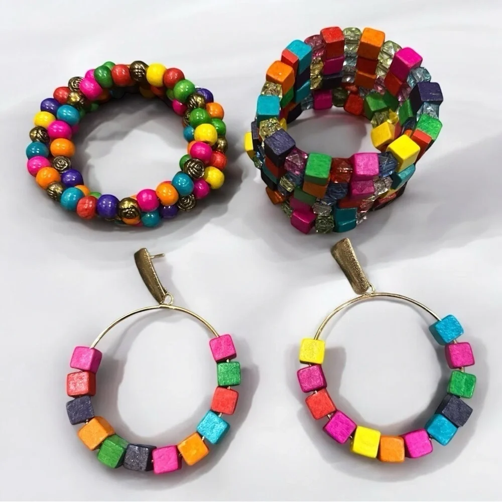 Boho Rainbow 4-Piece Jewelry Set - Bracelets & Earrings